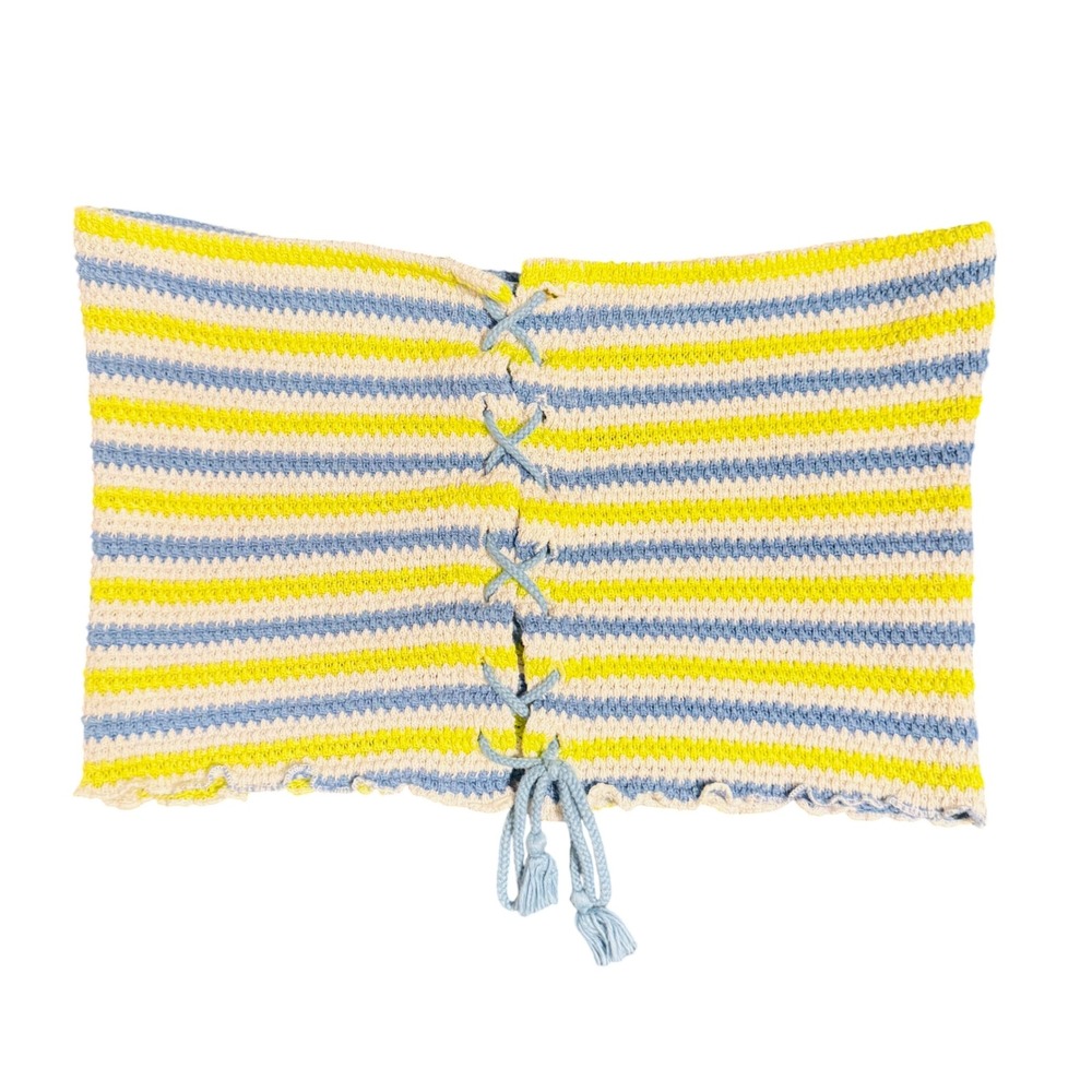 Urban Outfitters Women M Striped Lace Up Crochet Tube Top Blue Lime